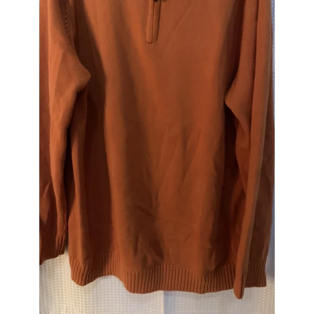 LL Bean Rusty Orange 1/4 Zip Mock Neck 100% Cotton Pullover Sweater‎  XXL Tall
